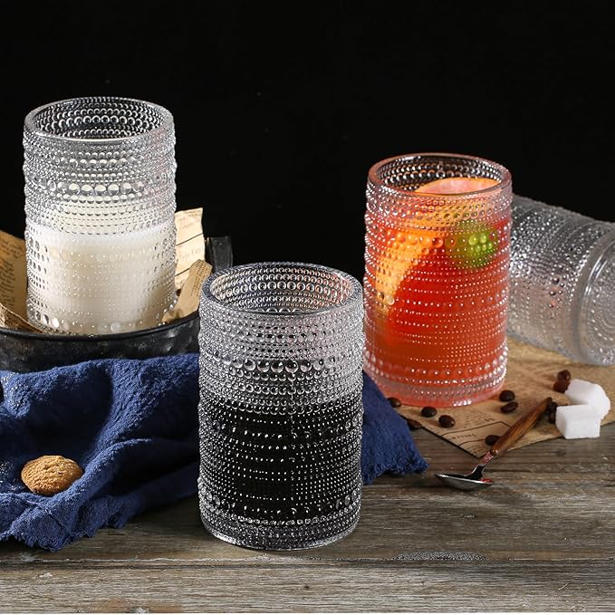 Consou Large Glasses Set of 6, 15 oz Hobnail Glassware Thick Glass Heavy Base