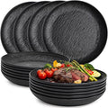 16 Pieces Large Deep Plastic Plates, 9 Inch Unbreakable Dinner Plates Reusable Lightweight Dishes, BPA Free Flat Round Dinnerware Microwave Dishwasher Safe for Kitchen Camping Picnic