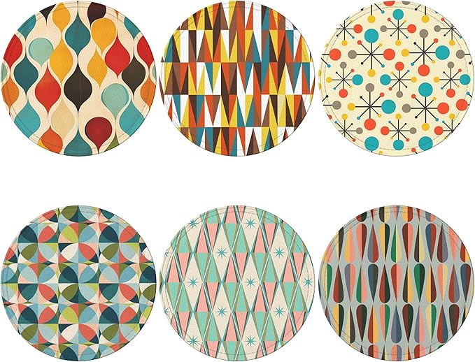 Middle Ages Coasters Leather Round Drink Coasters 6 Pcs Set with Holderor for Cup Drink Coffee Table Bar Home Decor