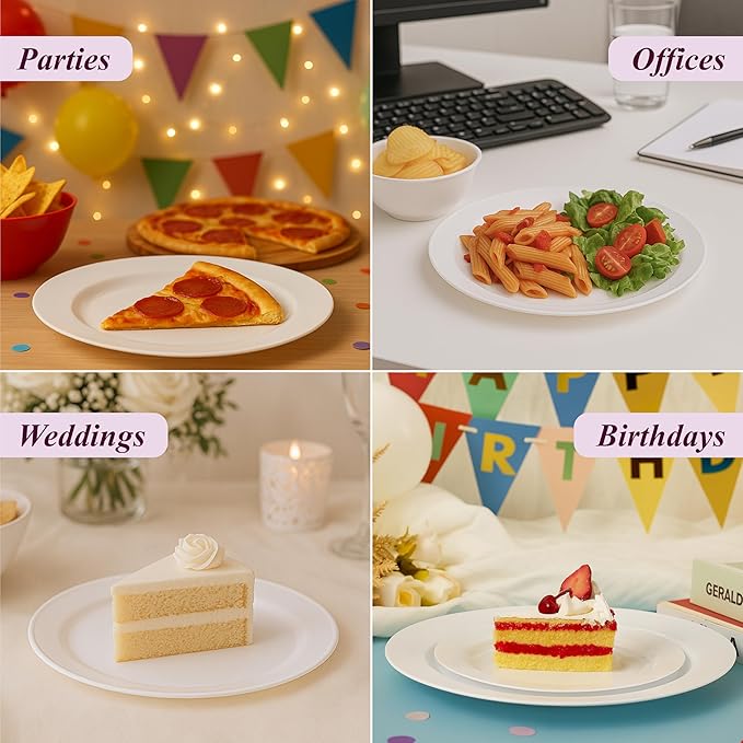 Aya’s 60 Pack Plastic Plates for Party - Heavy Duty Disposable Plate Set with 30 Dinner and 30 Salad Plates - Durable Round White Thanksgiving Plate for Weddings, Holidays, Events, and Gatherings