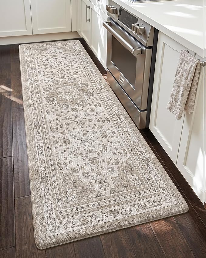 Color&Geometry Kitchen Floor Mats Anti Fatigue, Cushioned Boho Rugs,Waterproof Non Slip Kitchen Runner for Sink, Standing Mats for Office,24"x59",Beige