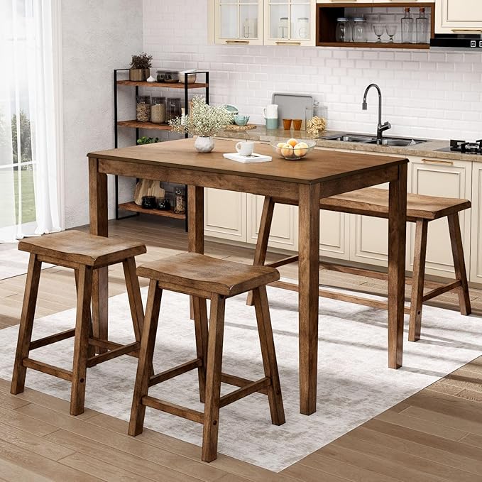Sophia & William Dining Table Set for 4, Wooden Kitchen Table Set with Bench and 2 Chairs, Space-Saving Breakfast Dining Sets,Rustic Caramel