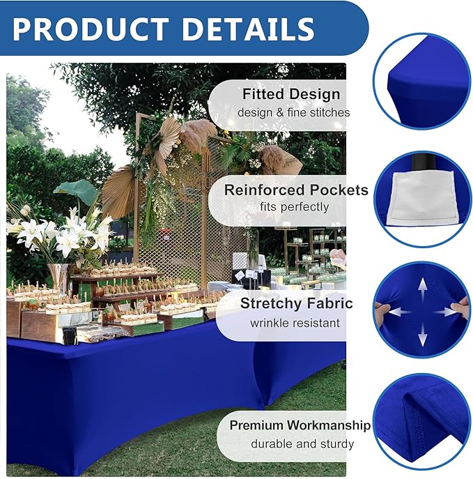 Table Cover for 6 Foot Rectangle Tables-8 Pack Royal Blue Fitted Stretch Tablecloth-Spandex 6ft Folding Tablecloths for Party, Vendor Booth Display, Banquet Buffet Event, Craft Trade Show
