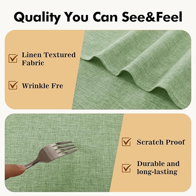 JIUZHEN Rectangle Table Cloth Faux Linen Farmhouse Tablecloth Wrinkle and Stain Resistant Decorative Fabric Table Cover for Kitchen, Dining Room, Parties and Camping, Sage Green, 60 x 102 Inch