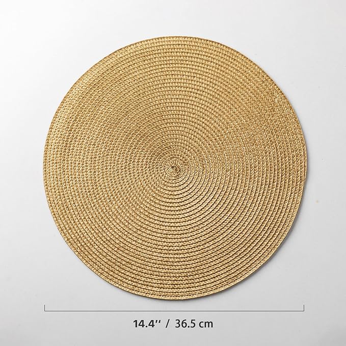 Round Placemats Set of 6 Plastic Woven Placemats Washable Wipeable Table Mats for Dining Table Heat Resistant Non-Slip Circle Place Mats (Tan)