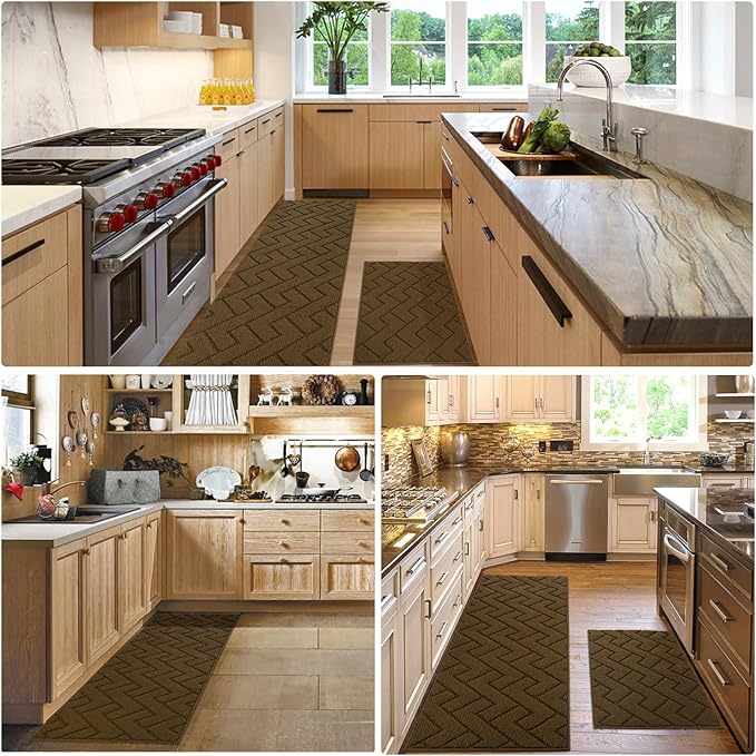 hicorfe Kitchen Rugs and Mats Sets,2 Pieces Polypropylene Non-Slip Super Absorbent Rug,Soft Comfort Floor Mat,Machine Wash for Kitchen,Hallway,Office,Sink,Laundry(20" x 32"+20" x 59",Dark Brown