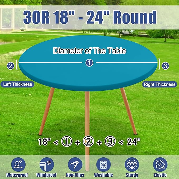Round Spandex Tablecloth, Elastic Fitted Waterproof Tablecloths for 18"-24" Tables, Stretch Washable Picnic Table Cover for Camping, Dining, Indoor and Outdoor, Turquoise