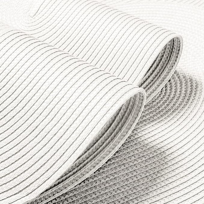 FunWheat Oval Braided Placemats Set of 6 Table Mats for Dining Tables Woven Washable Non-Slip Shining Place mats12x18 Inch Table mats for Indoor Outdoor Use((Oval White, 6pcs)