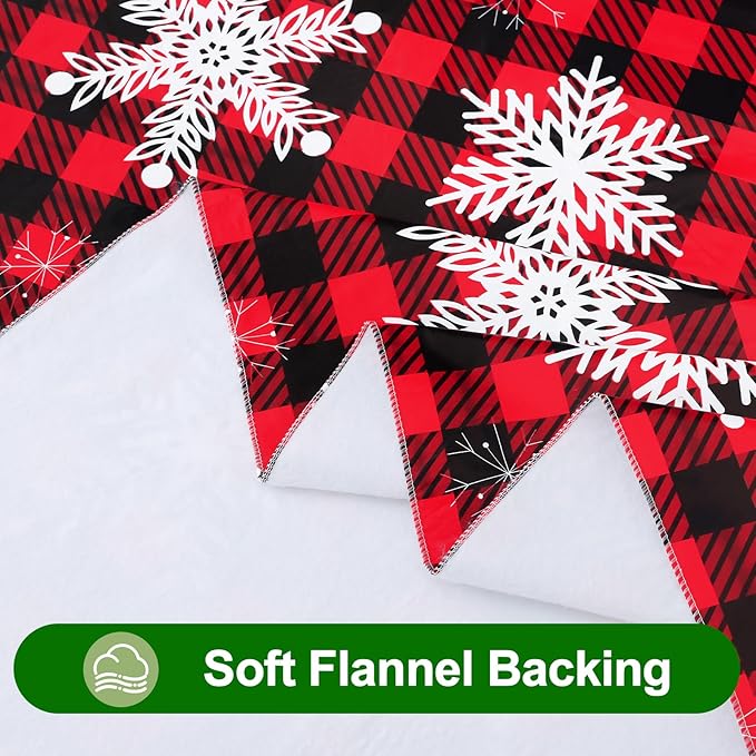 Smiry Christmas Rectangle Table Cloth, Waterproof Vinyl Tablecloth with Flannel Backing, Wipeable Bufflo Checked Snowflake Plastic Tablecloths for Christmas Table Decorations, (52"x70", Black & Red)