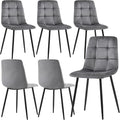 Grey Velvet Chair Set of 6,Mid-Century Modern Dining Chair Upholstered Living Chair Tufted Reception Chair with Solid Black Metal Legs for Bedroom,Dining Room,Kitchen