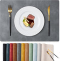 MOSAYT Vinyl Placemats Set of 8-12 X 17 Inch - Faux Leather 100% Waterproof Oil-Proof Wipeable PU Place Mats, Heat Resistant Reversible Table Mats for Kitchen, Dining, Outdoor (Grey)
