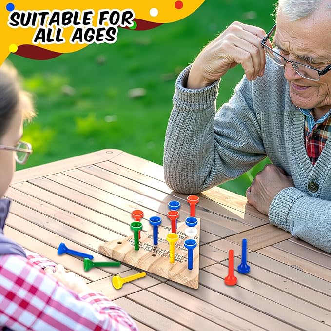 Skylety 12 Pack Triangle Peg Games Wooden Board Table Game for Family Boys Girls Adults, Learning Toys Travel Peg Jump Toys Triangle Puzzle Brain Teaser Christmas Gifts (Multicolor)