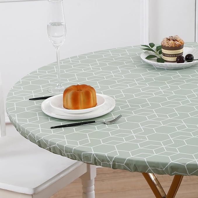 Walrus Round Vinyl Fitted Tablecloth with Flannel Backing Elastic Edge Design Table Cover Waterproof Oil-Proof PVC Table Cloth Stain-Resistant Best for 57"-66" Round