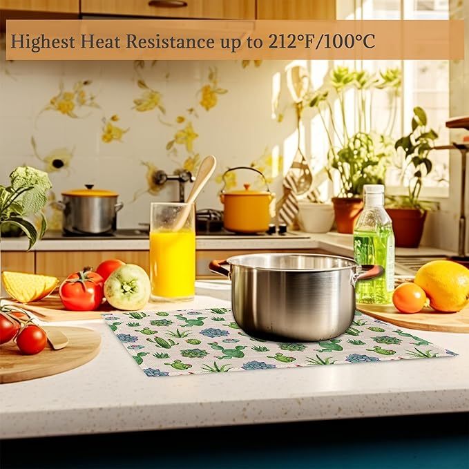 Cactus and Succulent Watercolor Placemats Set of 6 Washable Table Mats for Kitchen Dining Table,Heat-Resistant Place Mats for Indoor Outdoor Party Holiday Decoration