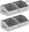 Storage Bins for Shelves - Small Trapezoid Closet Shelf Organizer, Fabric Organization Bins with Handles, Storage Baskets for Clothes, Towel, Purse, 4 Pack, Light Gray