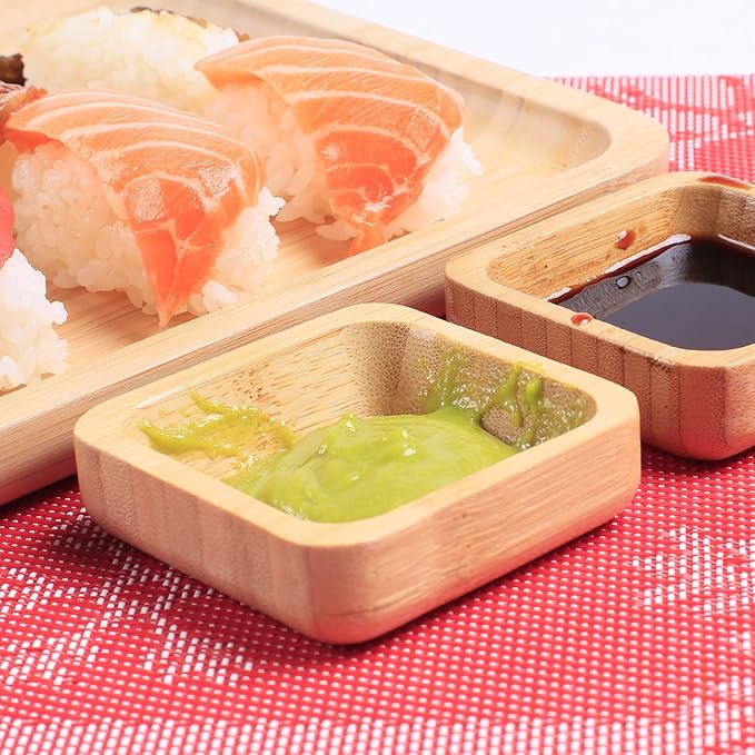 Snack Bowl Set, Small Bamboo Sauce Dish Dipping Bowls for Appetizers, Dips, Sauce, Nuts, Candy, Olives, Seeds, Desserts and More, Square 1.4 oz