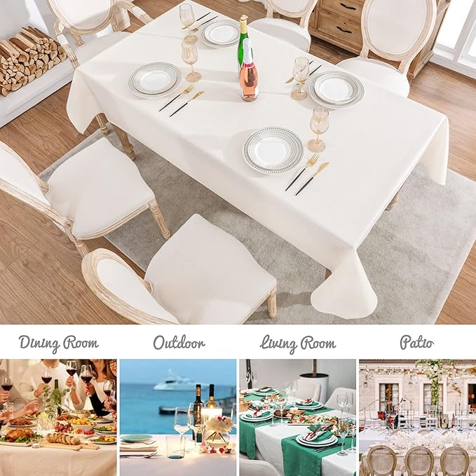Rectangle Tablecloth 60x120 inch Linen Textured Waterproof Table Cloth Stain and Wrinkle Resistant Washable, Decorative Fabric Table Cover for Outdoor and Indoor Use, Ivory
