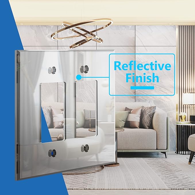 LIDER Reflective Acrylic Decorator Wall Plate, Mirrored Light Switch Plate, Plexiglass Outlet Cover, Acrylic Glass, Oversized 2-Gang 5.25" x 5.25", LWP-32O-ASV, Silver