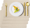 Vinyl Placemats Set of 4 Faux Leather 100% Waterproof Wipeable Washable Place Mats Heat Resistant Easy Clean Non-Slip Table Mats for Indoor Outdoor. (4,Beige)