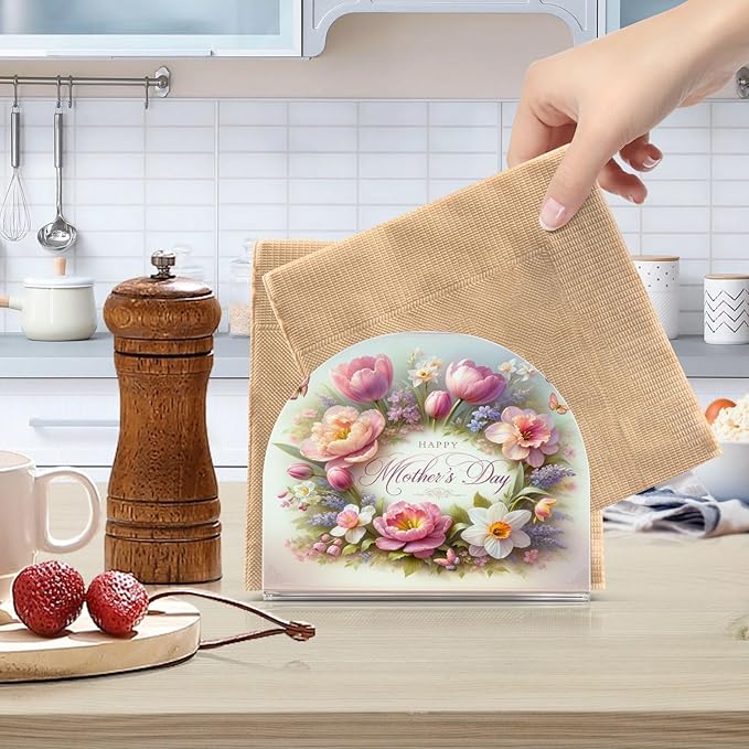 Napkin Holder Tulip Mother's Day Butterfly Crystal Clear Acrylic Napkin Holders, Paper Napkin Holder Dining Table Dispenser for Kitchen Restaurant Home Decor Bar Accessories