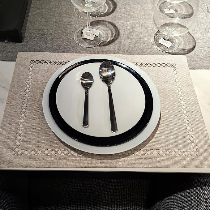 Placemats Set of 6 for Dining Table with Hollow Edge Design- Table Mats 12x 18 Inch, Cloth Place mats Machine Washable (Beige 6pcs)
