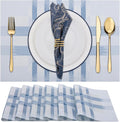 Winknowl Placemats Set of 6, Heat Resistant Stain Resistant Woven Vinyl Insulation Place mats, Durable Washable Elegant Table Mats for Kitchen Dining Table Decor (Geometric Blue)