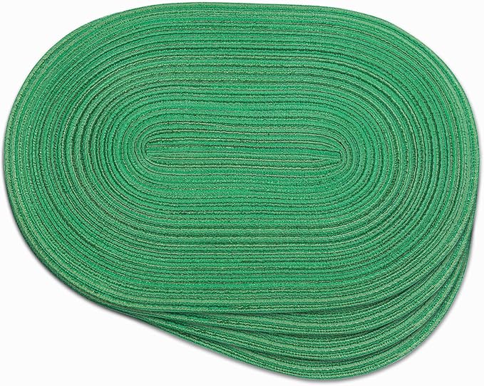 Noctiflorous Oval Braided Placemats Set of 4 Woven 12x18 Inch Non Slip Washable Heat Resistant Place Mats Round Tablemats for Dining Kitchen Party Daily Table Decor Dinner Mats (Green Shine, 4)