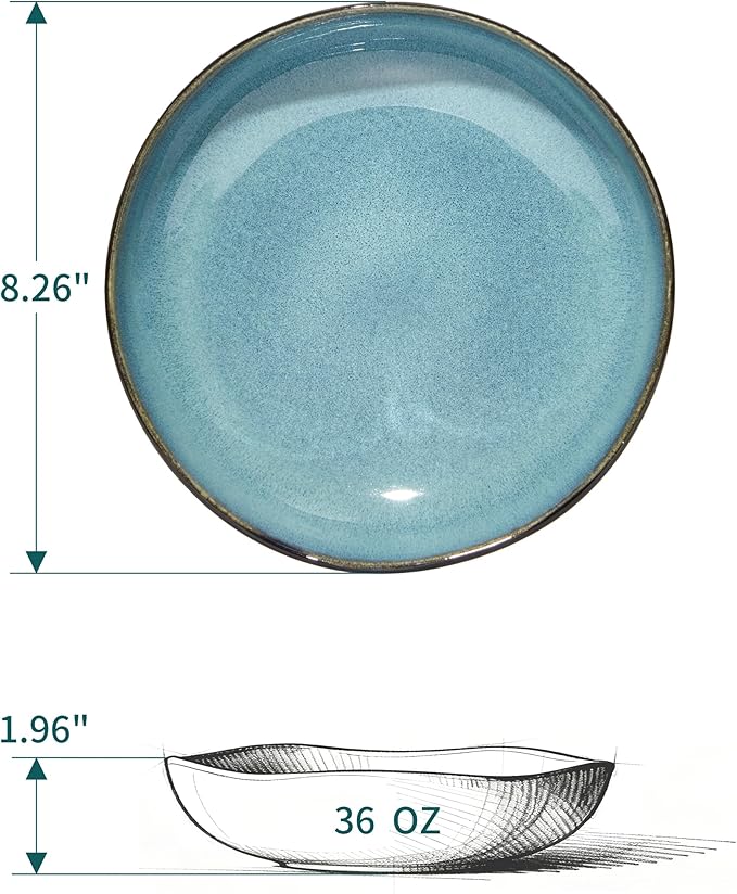 Pasta Bowls Set of 4, 36 Oz Ceramic Bowl Plates, Microwave Safe Bowl Sets, Deep Serving Bowls for Vegetable, Spaghetti, Noodle, Highly Durable Reactive Glazed, Green Black