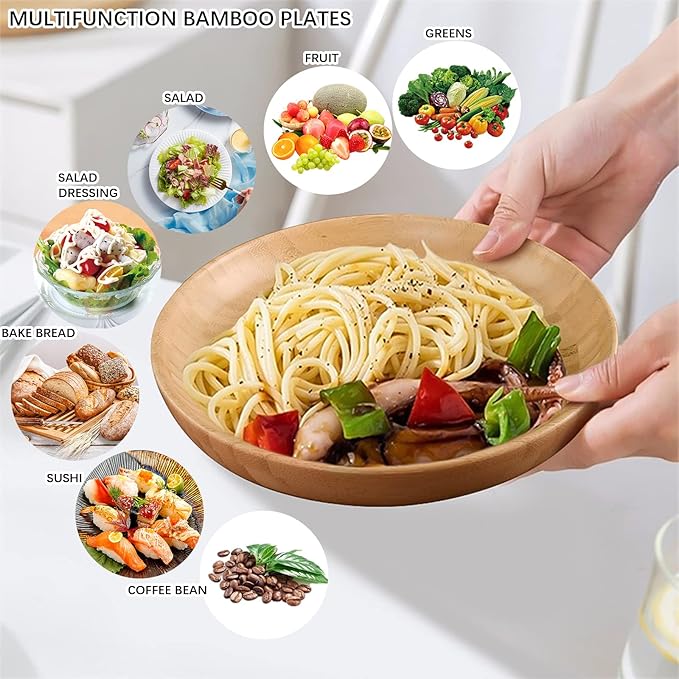 Bamboo Plates 7.5Inch Round Bamboo Plates Reusable Dinner Plates Tableware Set of 3 Wooden Plate Lightweight Dishes Snack, Dessert, Unbreakable Classic Plate