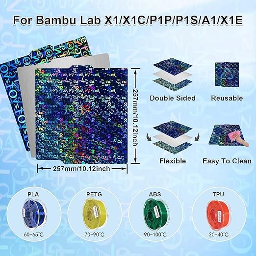 Smooth Pen Build Plate for Bambu Lab A1/X1C/X1/X1E/P1S/P1P，Flexible Digit+Letter Pen Spring Build Plate 257x257mm for Bambu Lab 3D Printers Build Plate