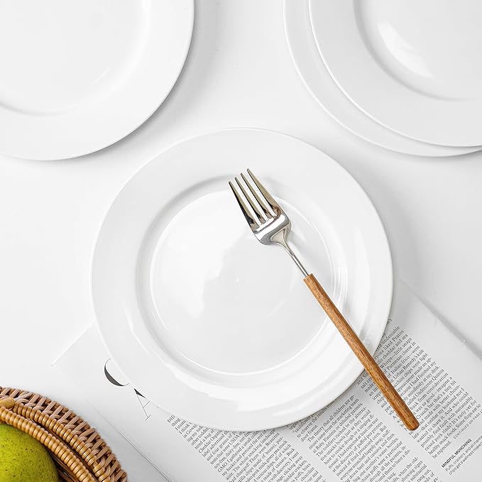White Salad Plates Set of 4, 8 Inch Ceramic Plates (20 cm) – White Porcelain Appetizer & Dessert Plates for Kitchen, Salad, Snack & Everyday Use, Microwave & Dishwasher Safe