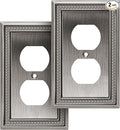 Henne Bery Sunken Pearls Heavy Duty Decorative Wall Plate Switch Plate Outlet Cover (Single Duplex, 2 Pack, Heirloom Silver)