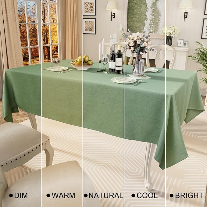 Smiry Rectangle Table Cloth Linen Textured, Waterproof Spillproof Anti-Wrinkle Burlap Tablecloth, Washable Decorative Fabric Table Cover for Dining, Party, Banquet, 60 x 140 Inch, Sage Green