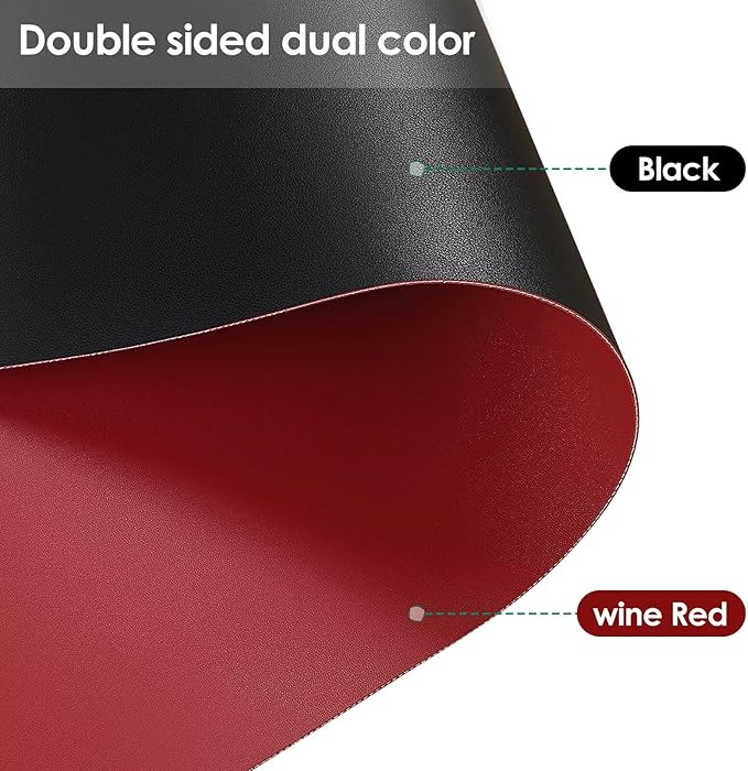 Round Table Pad, 1.8mm Thick, Dia.54 Inch, Leather Table Cover, Table Protector (Black+Wine Red)