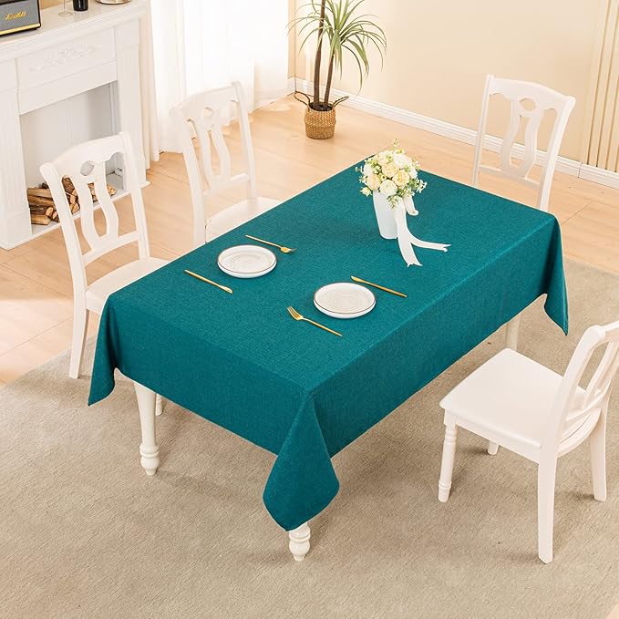 BALCONY & FALCON Rectangle Tablecloth Washable Wrinkle Resistant and Water Proof Table Cloth Decorative Linen Fabric Tablecloths for Dining Parties Kitchen Wedding and Outdoor Use (Teal, 55x70)