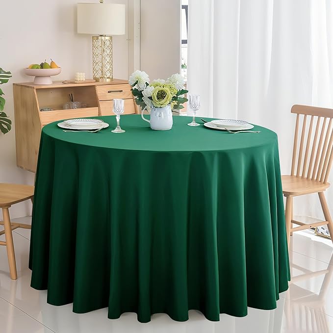 2-Pack Round 108-inch Blackish Green Table Cloths, Solid Stain and Wrinkle Resistant Circular Tablecloth, Premium Plain Weave Polyester Fabric Table Linen Covers for Hotel, Banquet