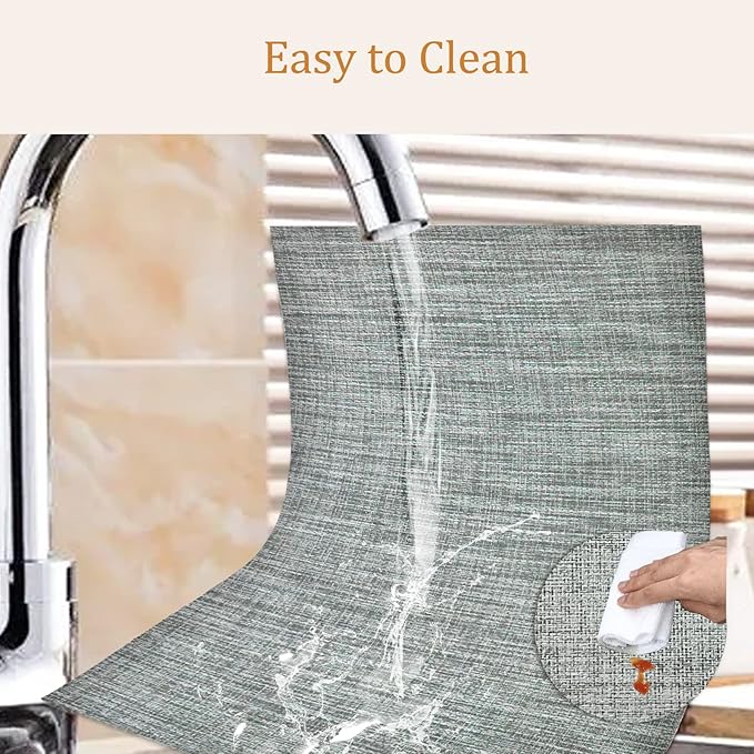 DACHUI Placemats Set of 6, Linen Look Woven Place Mats, Water Resistant, Heat Resistant, Washable, Durable Table Mats (Light Grey)
