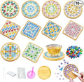 Airsnigi 10 Set DIY Mosaic Tiles for Crafts Mixed Color Mosaic Kits with Wooden Coasters Handmade Glass Coasters Crafts Set for Adult Creative Handmade Home Decoration Christmas Gift