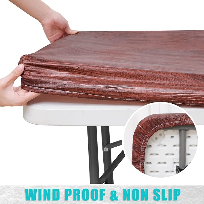Smiry Rectangle Table Cloth Cover, Waterproof Elastic Fitted Picnic Tablecloth for 4 Foot Tables, Wipeable Flannel Backed Vinyl Tablecloths for Camping, Dining, Outdoor (Reddish Brown, 30" x 48")