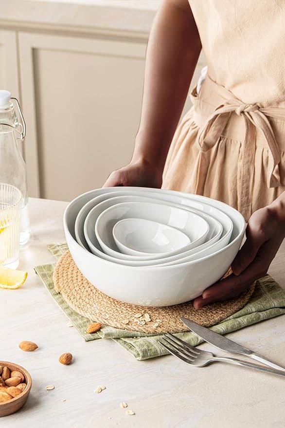 Porcelain Bowls, 20 OZ Ceramic Serving Bowls for Ceral,Stackable Set of 6 Plates for Condiment Souup, Fruits, Rice, Pure White (6 Inch(20 Ounce))