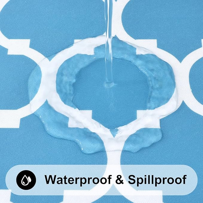 Smiry Round Plastic Table Cloth, Waterproof Vinyl Tablecloth with Flannel Backing for Round Tables, Wipeable Spillproof Tablecloths for Dining, Camping, Indoor and Outdoor (60" Round, Light Blue)