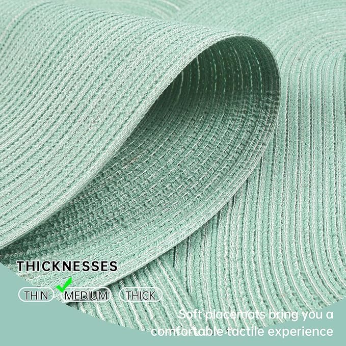Noctiflorous Oval Braided Placemats Set of 6 Woven 12x18 Inch Non Slip Washable Heat Resistant Place Mats Round Tablemats for Dining Kitchen Party Daily Table Decor Dinner Mats (Mint Green, 6)