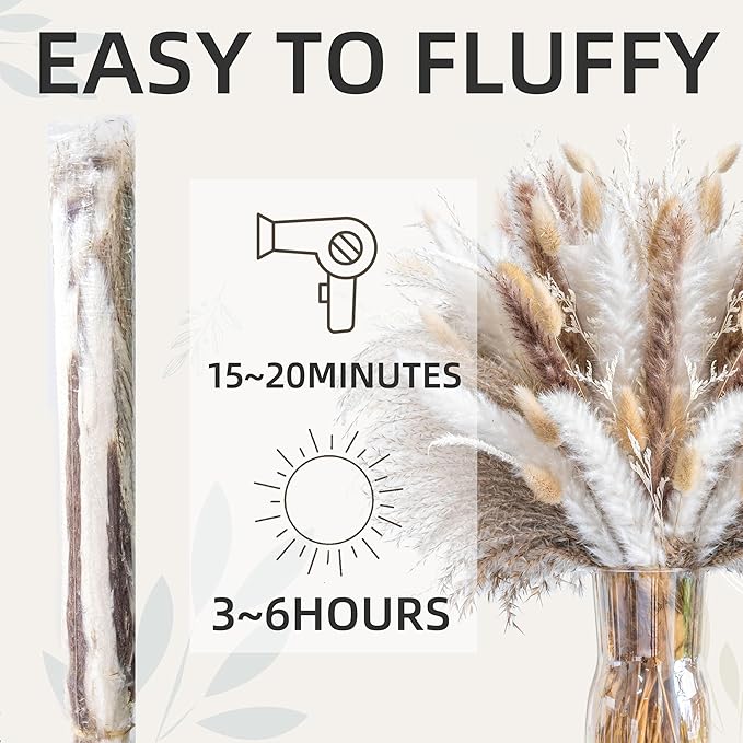 300PCS Natural Pampas Grass Mix Bouquet | Dried Pampas Bouquet for Wedding Boho Flowers Home Table Decor Desk Decor, Rustic Farmhouse Decor (300PCS)