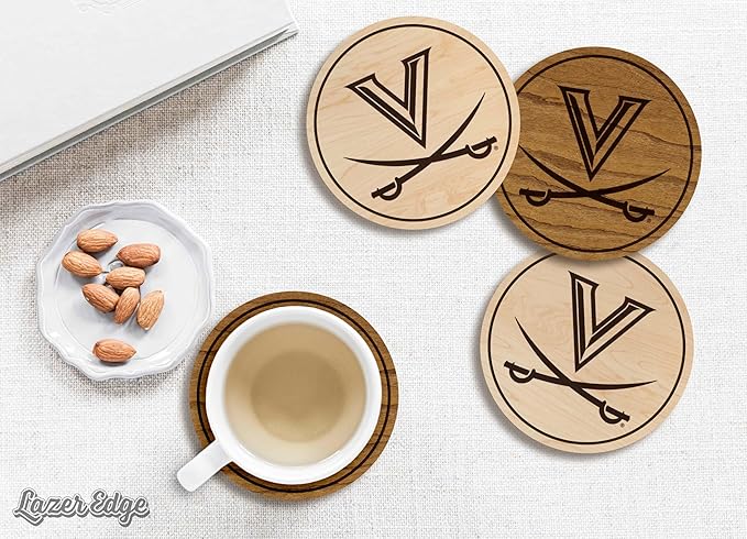 LazerEdge Virginia Cavaliers Wooden Coaster Set - Maple Wood - Officially Licensed Product - 4-Pack