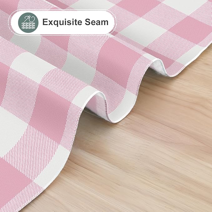 misaya Rectangle Waterproof Vinyl Table Cloth, Buffalo Flannel Backed Tablecloth, Wipeable Plastic Table Cover for Valentine's Day, Dinner, Kitchen, Outdoor (54" x 78", Pink and White)
