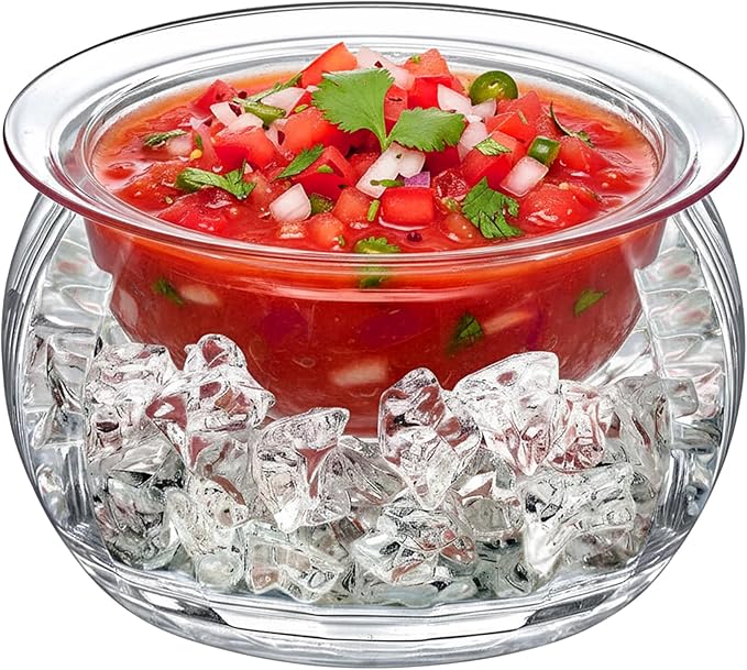 Amazing Abby - Ice Bed - Acrylic Chilled Dip Server Bowl with Ice Chamber (1-Pack), Clear Plastic Iced Serving Bowl, Keeping Dips and Condiments Cold and Fresh for Party, Picnic, Outdoor Dining