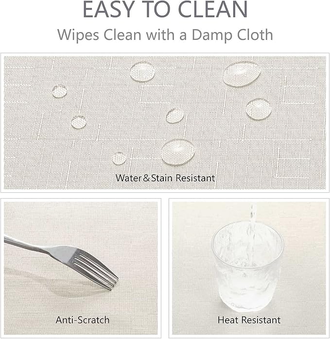 Rectangle Tablecloth 60x104 inch Linen Textured Waterproof Table Cloth Stain and Wrinkle Resistant Washable, Decorative Fabric Table Cover for Outdoor and Indoor Use, Ivory
