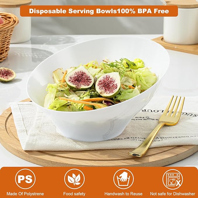 Goodluck 5 Pack White Plastic Serving Bowls for Party - 20 OZ Angled Disposable Serving Bowls for Wedding Party Chip, Candy, Salad & Fruit