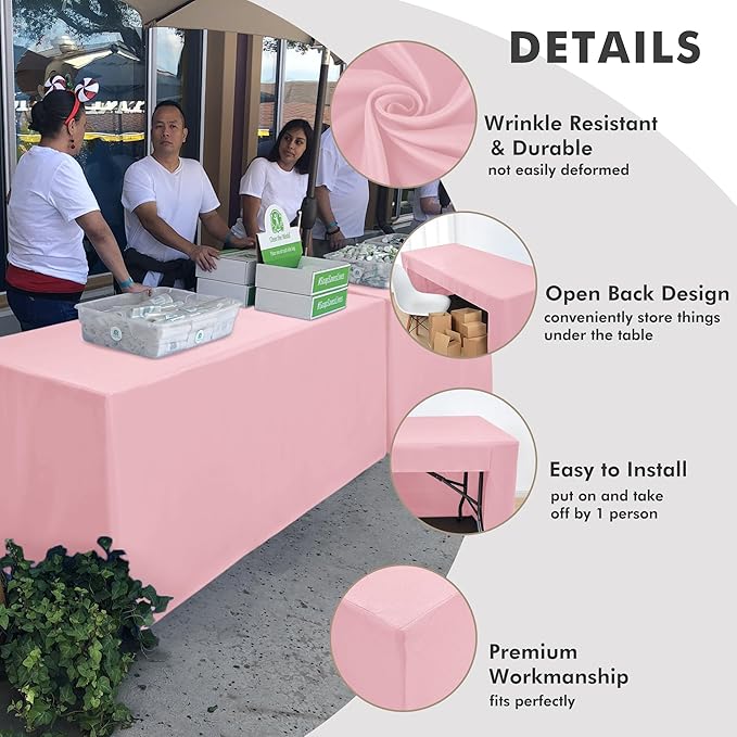 Nasitos 2 Pack 8 Foot Tablecloth Fitted Pink Trade Show Table Covers-Open Back Tablecloth Washable Fabric Table Cloth for Parties, Craft Show, Baby Shower, Events, Vendor Booth
