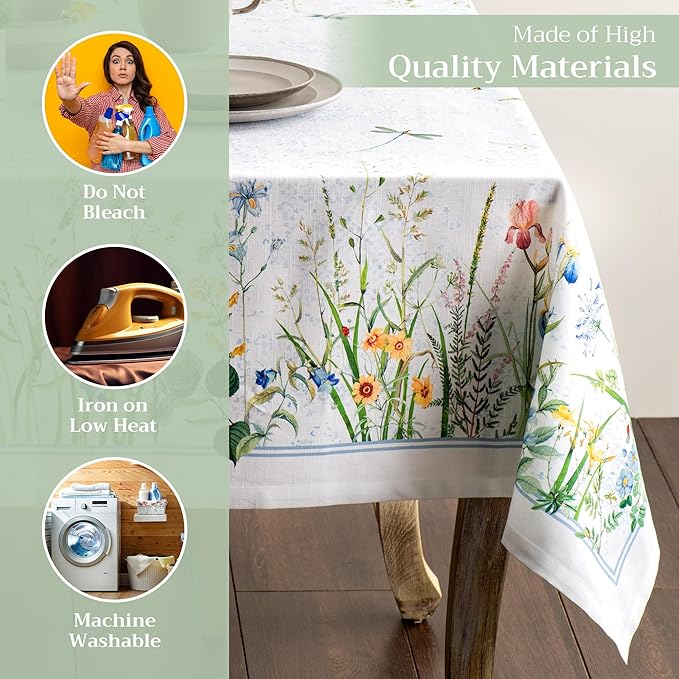 Maison d' Hermine Table Cloth Rectangle Table 100% Cotton 60 x 120 Inches Tablecloth Reusable Decorative for Dining Room Farmhouse Home Valentines Day Decorations Spring Summer - Fleurs De Mai